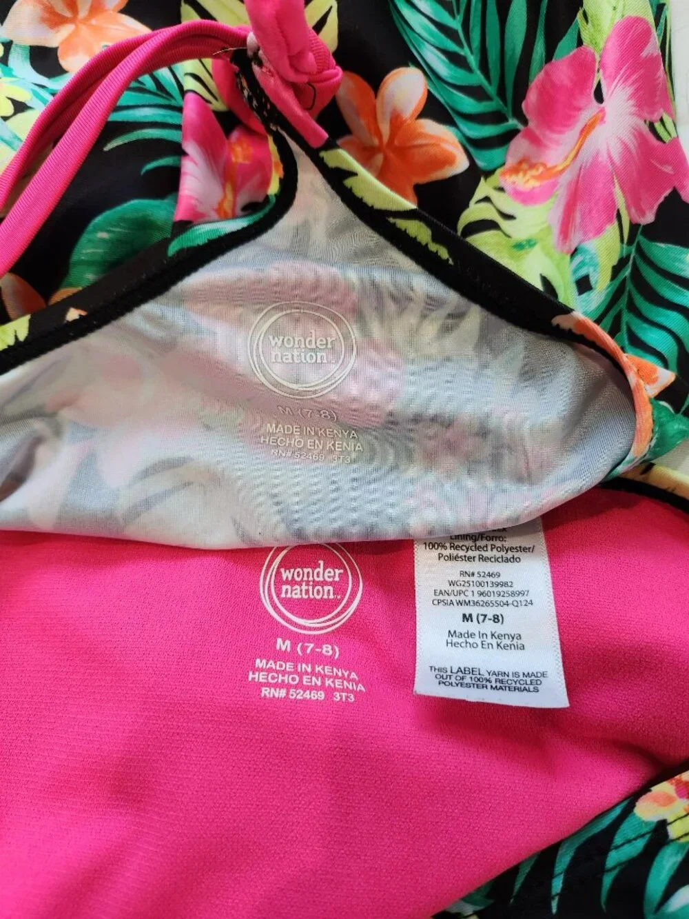 Wonder Nation Girls Tropical Tankini Swimsuit 2 Piece Set Size 7-8